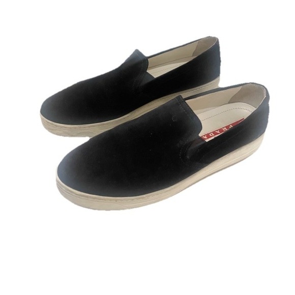Prada Shoes - Prada Black Suede Low Top Slip-On Flat Sneakers/Shoes Women's Size 40 US 10